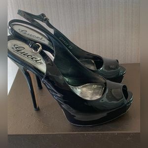 Black Gucci Patent Leather Peep-Toe High Heel Pumps (EU 36/US 6.5)